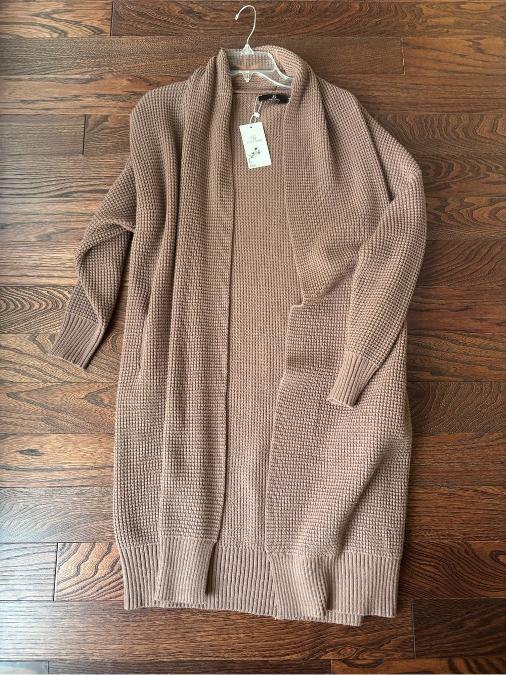 NWT Open-Front Long Waffle Cardigan